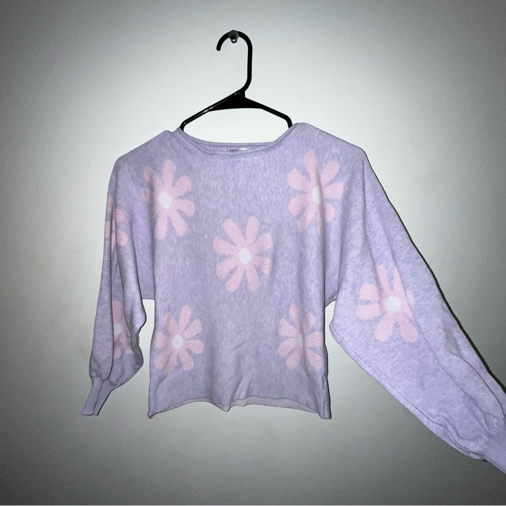 Girls Purple Sweater with Pink Floral Design